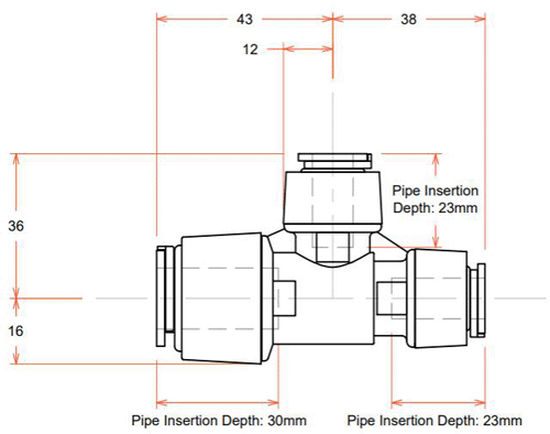Technical image of FloFit+ 5 x Push Fit Reducing Tees (15mm / 10mm / 10mm).