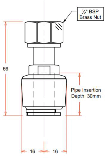Technical image of FloFit+ Push Fit Tap Connector (15mm / 1/2" BSP).
