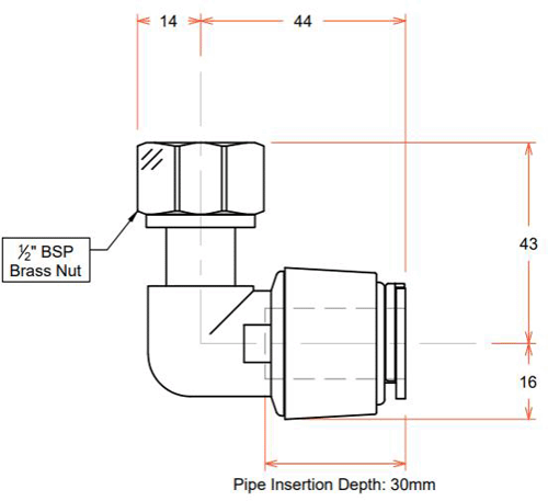 Technical image of FloFit+ Push Fit Bent Tap Connector (15mm / 1/2" BSP).