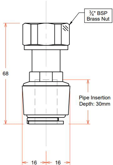 Technical image of FloFit+ Push Fit Tap Connector (15mm / 3/4" BSP).