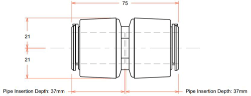 Technical image of FloFit+ Push Fit Coupling (22mm).