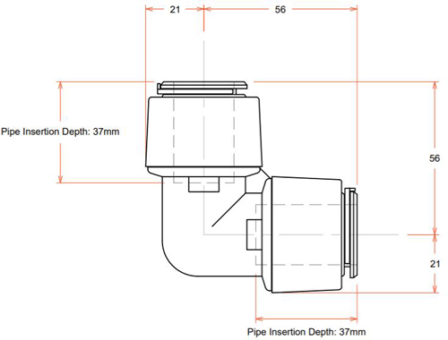 Technical image of FloFit+ Push Fit Elbow (22mm).