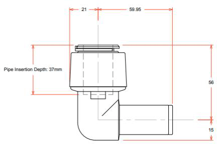 Technical image of FloFit+ Push Fit Stem Elbow (22mm).