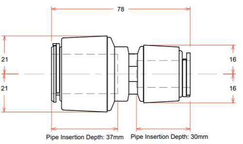 Technical image of FloFit+ Push Fit Reducing Coupling (22mm / 15mm).