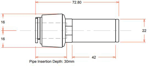 Technical image of FloFit+ Push Fit Straight Stem Reducer (15mm / 22mm).