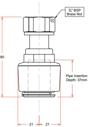 Technical image of FloFit+ Push Fit Tap Connector (22mm / 3/4" BSP).