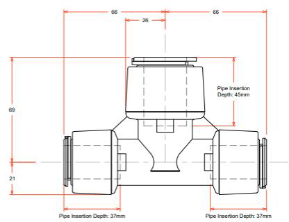 Technical image of FloFit+ 5 x Push Fit Reducing Tees (22mm / 22mm / 28mm).