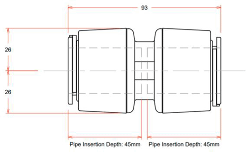 Technical image of FloFit+ Push Fit Coupling (28mm).