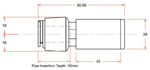 Technical image of FloFit+ Push Fit Straight Stem Reducer (15mm / 28mm).