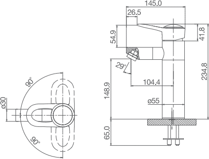 Technical image of Kukel UK Electric Heated Water Basin Mixer Tap With Round Body (Chrome).