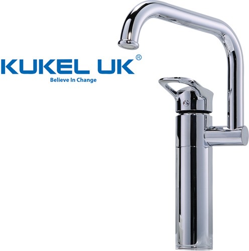 Larger image of Kukel UK Electric Heated Water Kitchen Mixer Tap With Swivel Spout (Chrome).