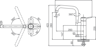 Technical image of Kukel UK Electric Heated Water Kitchen Mixer Tap With Swivel Spout (Chrome).