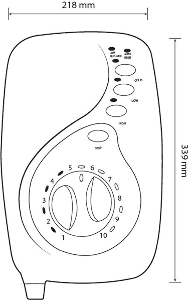 Technical image of Galaxy Showers Aqua 4000SI Electric Shower 9.5kW (White & Chrome). 021298G