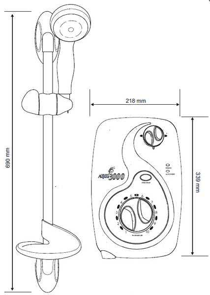 Technical image of Galaxy Showers Aqua 3000 Electric Shower 9.5kW (All Chrome).