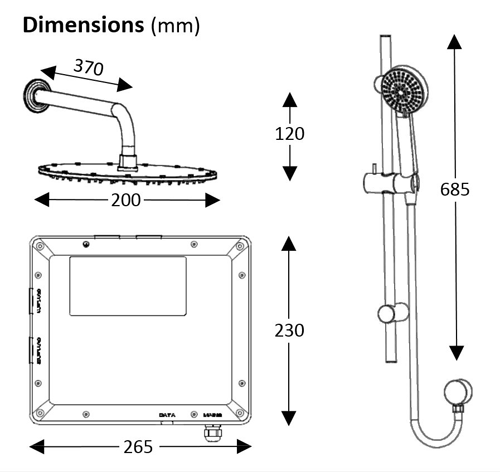 Technical image of Galaxy Showers Aqua GRS1 Thermostatic Digital Shower Pack (Chrome).