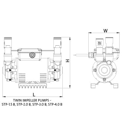 Technical image of Grundfos Pumps STP-1.5B Twin Ended Shower Pump (1.5 Bar, Positive).