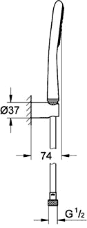 Technical image of Grohe Rainshower Icon Water Saving Shower Handset, Hose & Bracket.