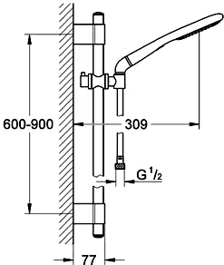 Technical image of Grohe Rainshower Eco Slide Rail Kit, Eco Button Shower Handset & Hose.