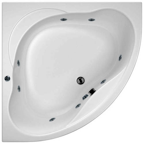 Larger image of Hydracast Laguna Corner Whirlpool Bath With 8 Jets & Panel, 1350x1350mm.