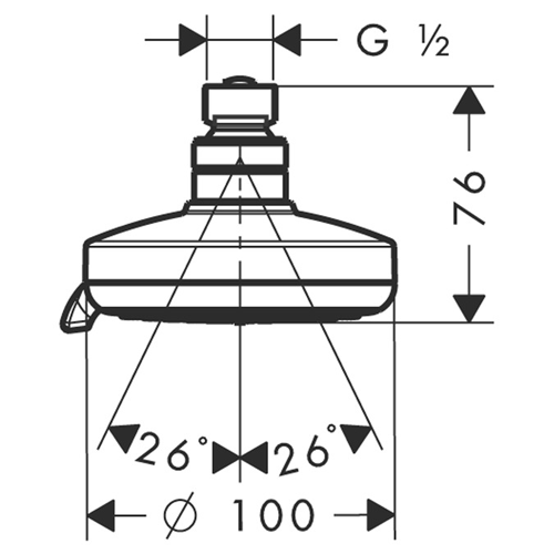 Technical image of Hansgrohe Croma 100 Multi 3 Jet Shower Head (100mm, Chrome).