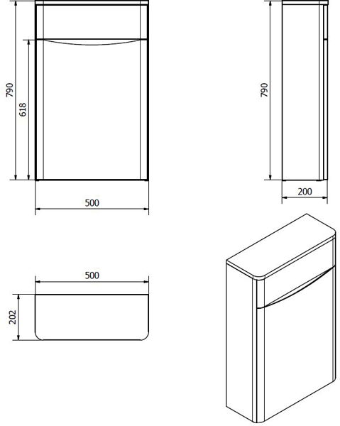 Technical image of Italia Furniture WC Unit 500mm (Chestnut).