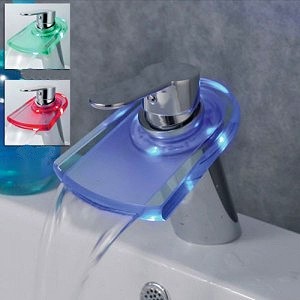 Example image of Hydra LED Glass Waterfall Basin Tap With LED lights (Chrome).