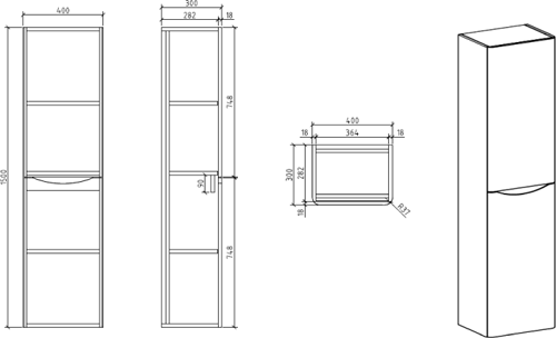 Technical image of Italia Furniture Bali Bathroom Furniture Pack 01 (Chestnut).