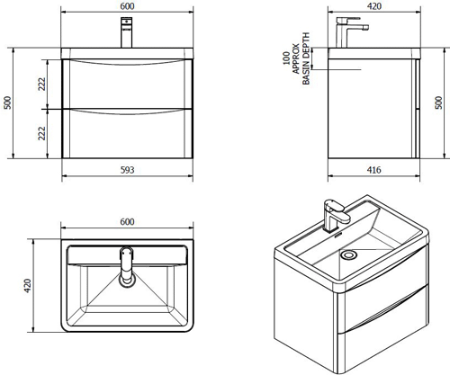 Technical image of Italia Furniture Bali Bathroom Furniture Pack 07 (Chestnut).