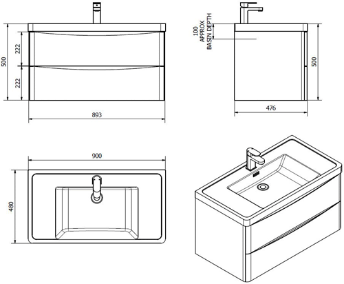 Technical image of Italia Furniture Bali Bathroom Furniture Pack 08 (Chestnut).