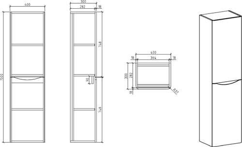 Technical image of Italia Furniture Bali Bathroom Furniture Pack 04 (Gloss White).