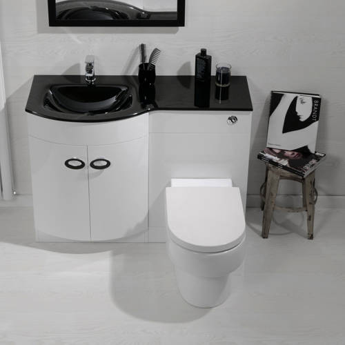 Larger image of Italia Furniture Vanity Unit Pack With BTW Unit & Black Glass Basin (LH, White).