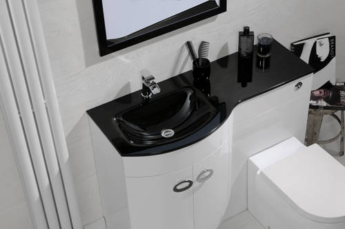 Example image of Italia Furniture Vanity Unit Pack With BTW Unit & Black Glass Basin (LH, White).