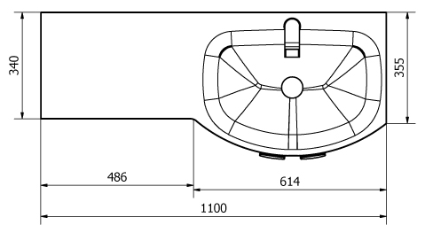 Technical image of Italia Furniture Vanity Unit Pack With BTW Unit & Black Glass Basin (LH, White).