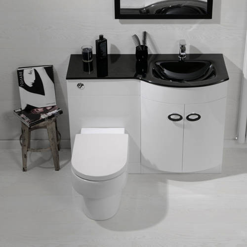 Larger image of Italia Furniture Vanity Unit Pack With BTW Unit & Black Glass Basin (RH, White).