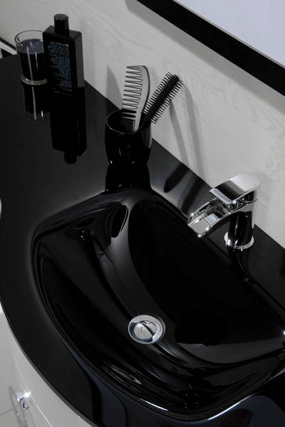 Example image of Italia Furniture Vanity Unit Pack With BTW Unit & Black Glass Basin (RH, White).