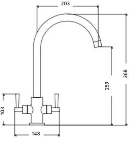 Technical image of Hydra Bruges Kitchen Tap With Swivel Spout (Brushed Steel).