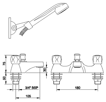 Technical image of Hydra Bath Shower Mixer With Shower Kit (Chrome)