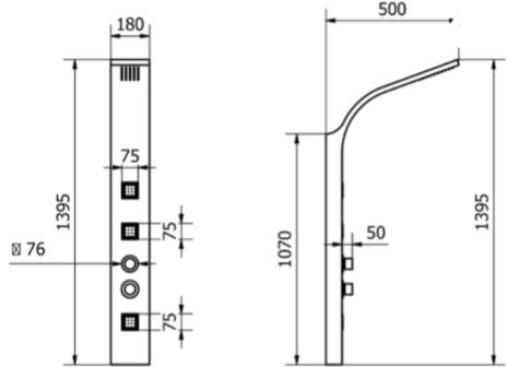 Technical image of Hydra Showers Thermostatic Shower Panel With Jets (Black).