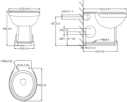 Technical image of Oxford Cromford Traditional Back To Wall Toilet Pan (BTW).