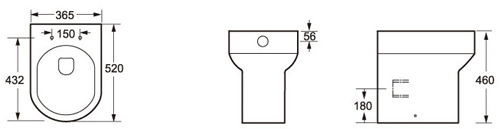 Technical image of Oxford Montego Comfort Height Back To Wall Toilet Pan & Soft Close Seat.