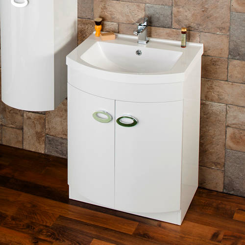 Example image of Italia Furniture D Shaped Vanity Unit With White Basin (White).