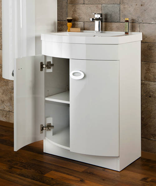 Example image of Italia Furniture D Shaped Vanity Unit With White Basin (White).