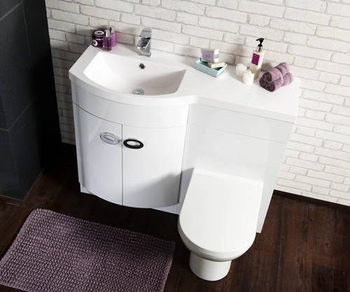 Example image of Italia Furniture Vanity Unit Pack With BTW Unit & White Basin (LH, White).