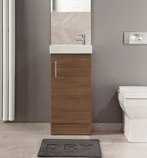 Example image of Italia Furniture Compact Vanity Unit With Ceramic Basin (Medium Oak).