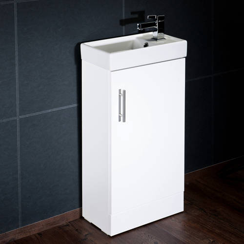 Larger image of Italia Furniture Compact Vanity Unit With Ceramic Basin (Gloss White).