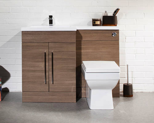 Example image of Italia Furniture L Shaped Vanity Pack With BTW Unit & Basin (LH, Medium Oak).