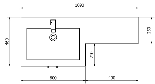 Technical image of Italia Furniture L Shaped Vanity Pack With BTW Unit & Basin (LH, Medium Oak).