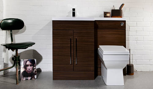 Example image of Italia Furniture L Shaped Vanity Pack With BTW Unit & Basin (LH, Walnut).