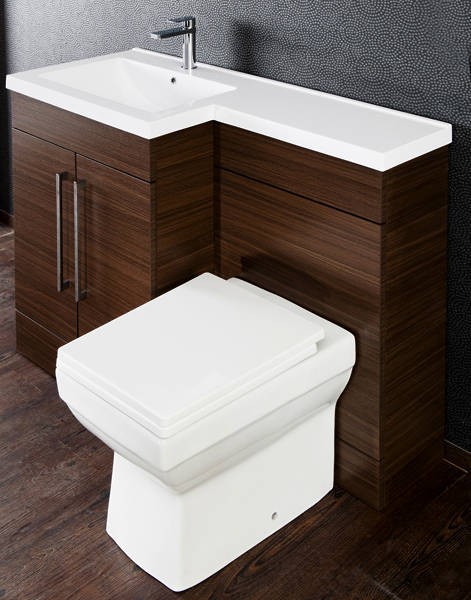 Example image of Italia Furniture L Shaped Vanity Pack With BTW Unit & Basin (LH, Walnut).