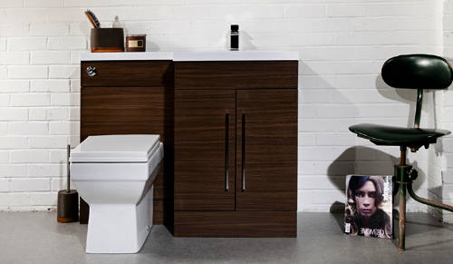 Example image of Italia Furniture L Shaped Vanity Pack With BTW Unit & Basin (RH, Walnut).